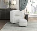 Modern Contemporary Swivel Chair With Ottoman White Boucle Fabric Upholstery Solid Wood Living Room Furniture White Primary Living Space Contemporary,Modern Plywood,Solid Wood