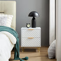 White Nightstand,Luxury Carving Board 2 Drawer Night Stand Bed Side Table With Metal Legs, 20