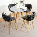 Stylish Dark Grey Cotton And Linen Design, Gold Plated Metal Legs, Round Tempered Glass Countertop, Bar Chair Cover, Suitable For Bar, Restaurant, Bedroom Bar Chair, Set Of 5 Metal Dark Gray Seats 4