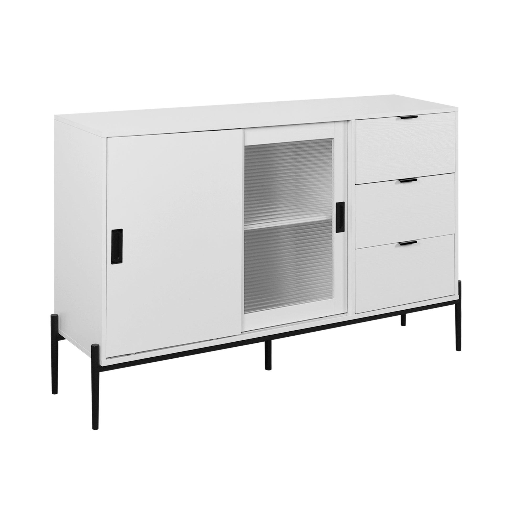 Modern Featured Storage Cabinet Sideboard With Glass Sliding Door And 3 Drawers, Entryway Console Table Kitchen Buffet Cabinet For Corridors Entrances Kitchen Study White 5 Or More Spaces White Particle Board