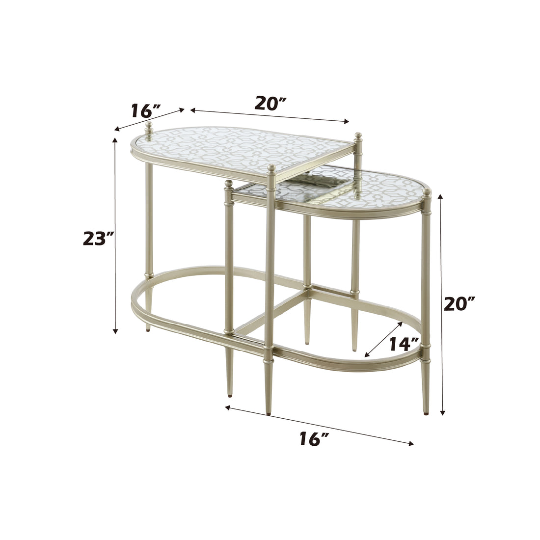 Zaba Nesting Table, Glass Top & Champagne Finish Lv02764 Champagne Glass Metal