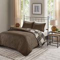 3 Piece Reversible Printed Quilt Set Black Brown King Cal King Black Brown Microfiber