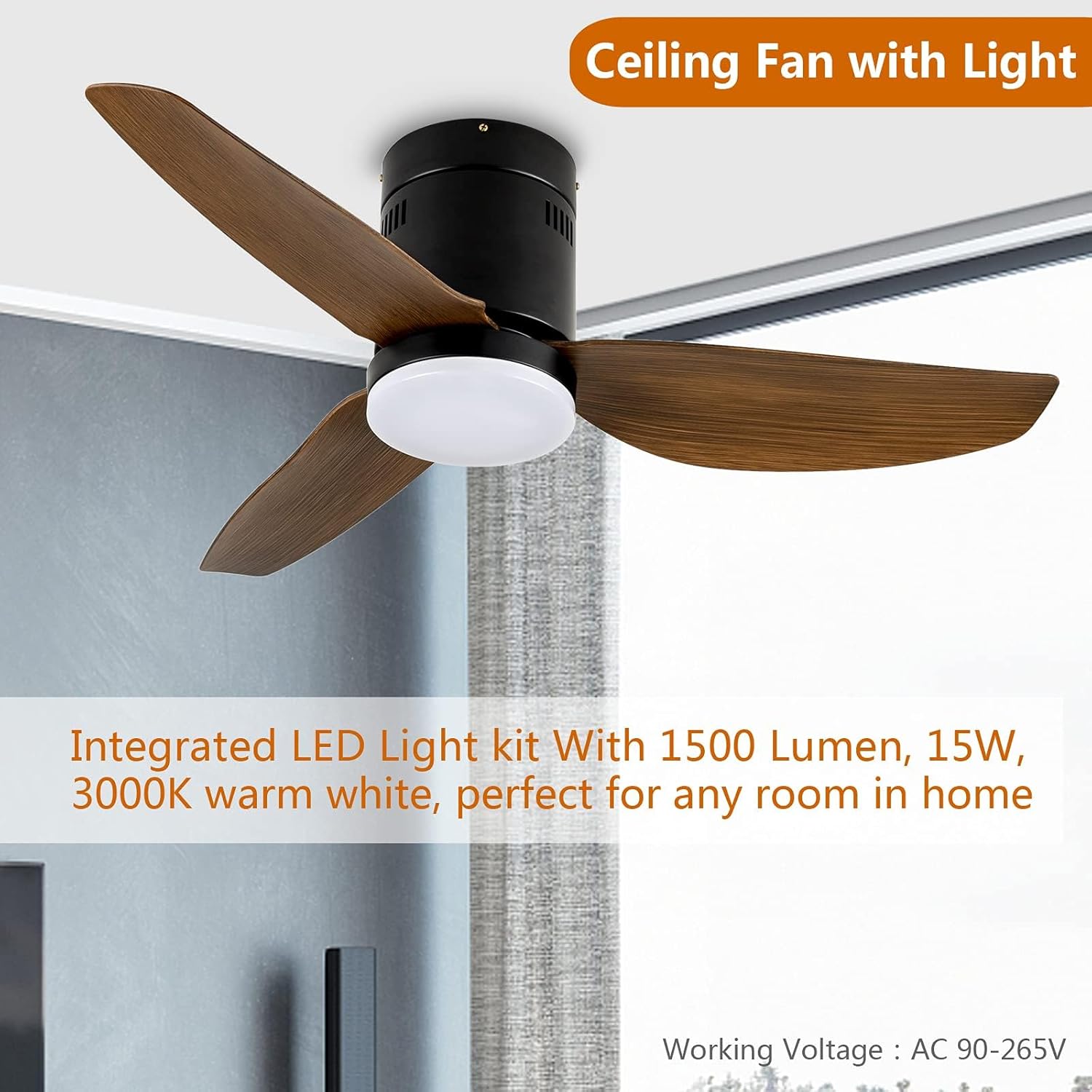 40 Inch Ceiling Fan With Led Light And Remote Control, 6 Speed Modes, 2 Rotating Modes, Timer Antique Brown Wood