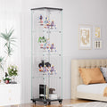4 Tier Glass Display Cabinet, Single Door Glass Cabinet With Lock And Wheels, Floor Standing Storage Cabinet With 3 Acrylic Shelves For Living Room, Bedroom And Office, Black, 15.8