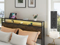 Queen Bed Frame With Led Lights And Charging Station Robust Metal Wood Construction, Rustic Wood Platform Bed Frame With 2 Drawers, No Box Spring Needed, Noise Free, Vintage Brown, Easy Assemble Box Spring Not Required Queen Black Brown Metal Brown