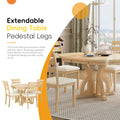 5 Piece Farmhouse Round Pedestal Extending Dining Table Set Extendable Kitchen Table Set With 15.8