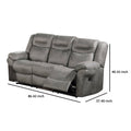 Betty 86 Inch Manual Reclining Sofa, Pull Tab Footrest Mechanism, Gray Gray Faux Leather 3 Seat