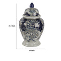 17 Inch Porcelain Ginger Jar With Lid, Vintage Blue And White Flower Design White Blue Polyresin