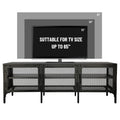 Metal Tv Stand Entertainment Center Cabinet Tv Console Table With 3 Metal Mesh Doors 2 Tier Storage Shelves For Living Room Frosted Black Black 50 59 Inches Steel