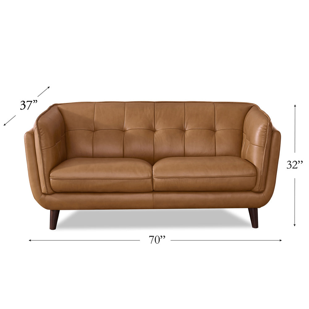 Solana Leather Loveseat Cognac Down Filling Genuine Leather