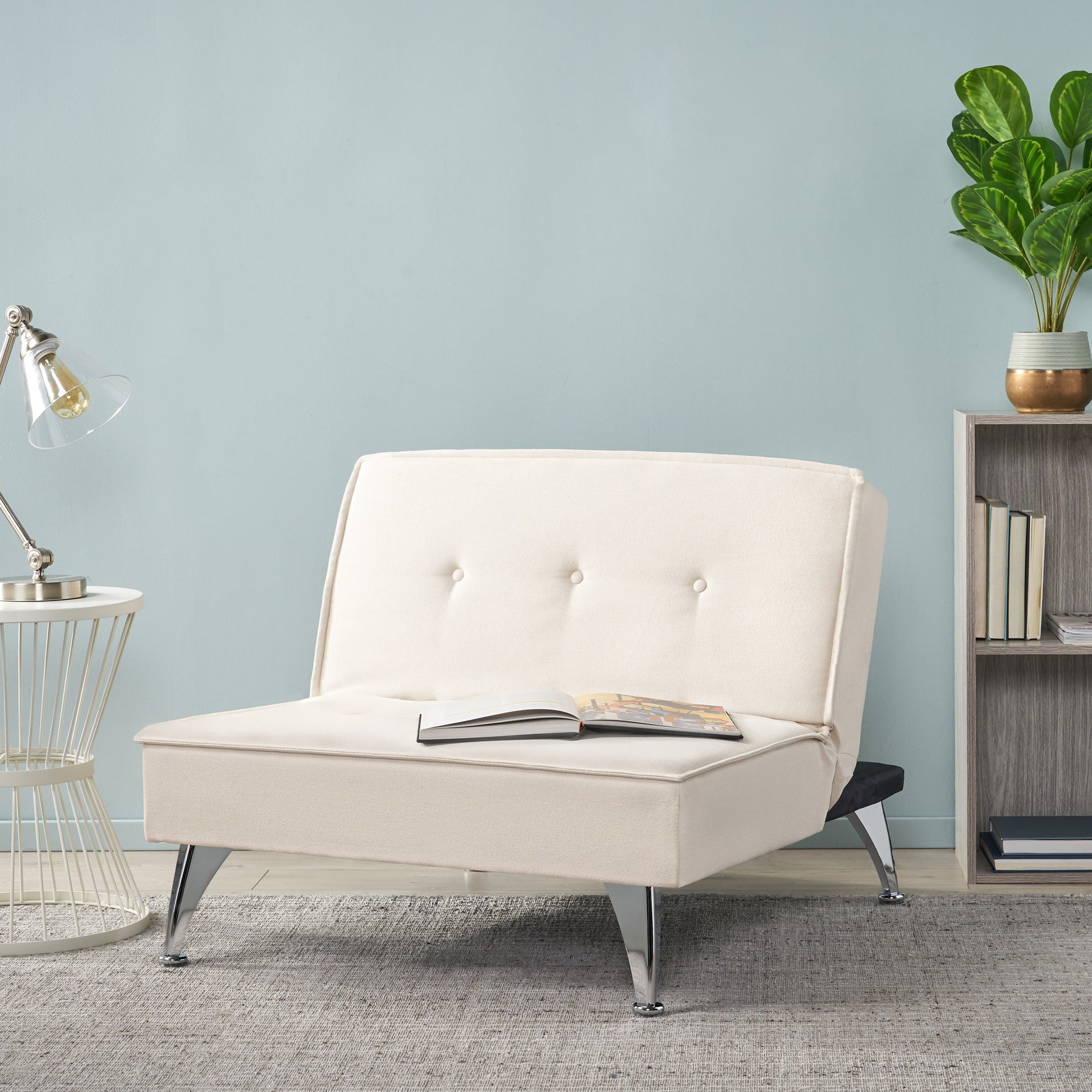 Ottoman Chair Ivory Fabric