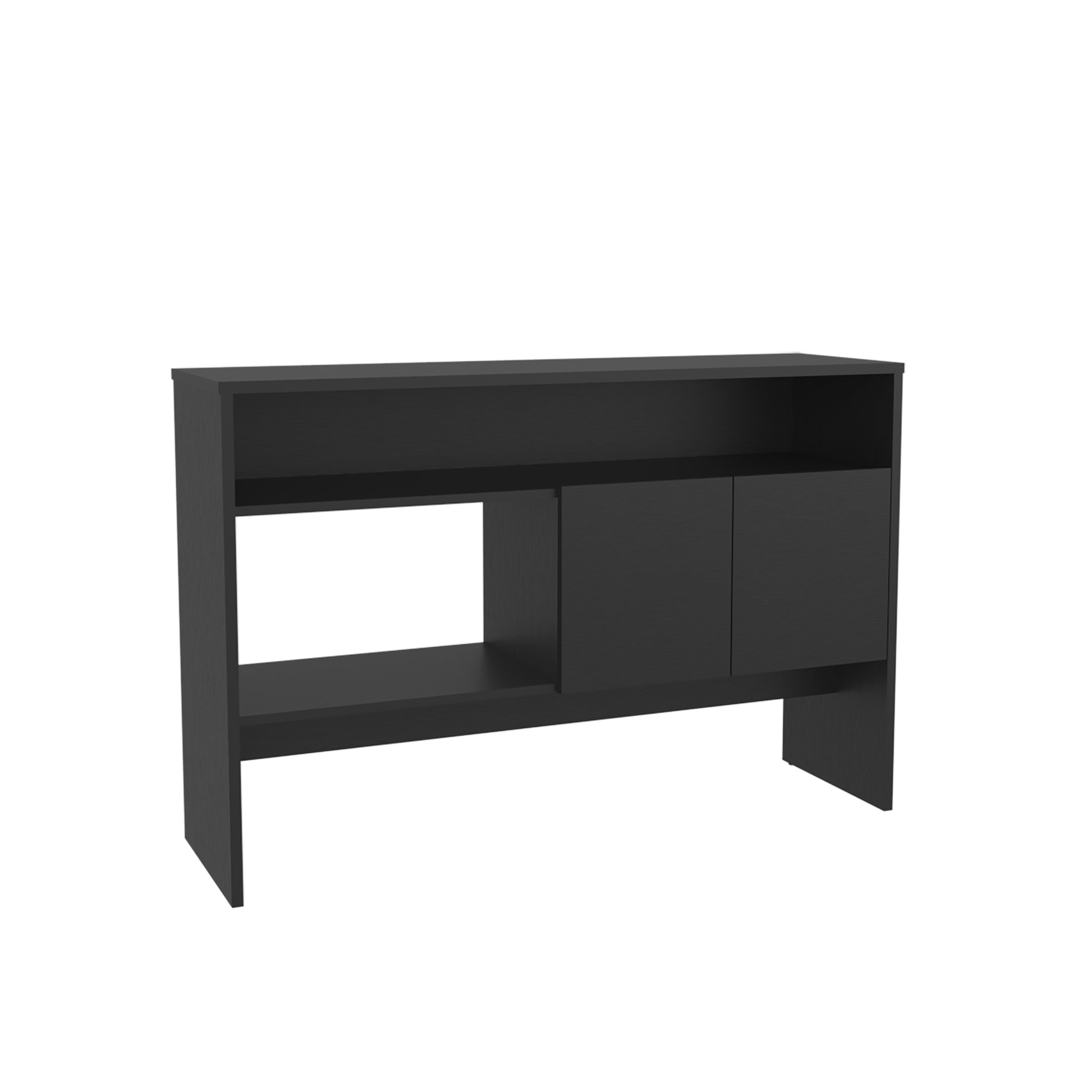 Bellagio 48.7" Wide 2 Tier Narrow Bellagio Console Table With Double Door Cabinet Black Primary Living Space Modern Particle Board