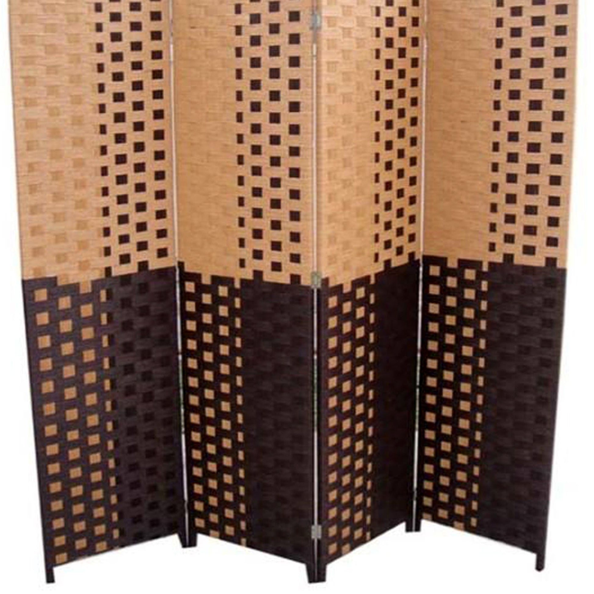 70.75" Tall 4 Panel Screen Room Divider W Weave Design, Espresso And Brown Multicolor Wood