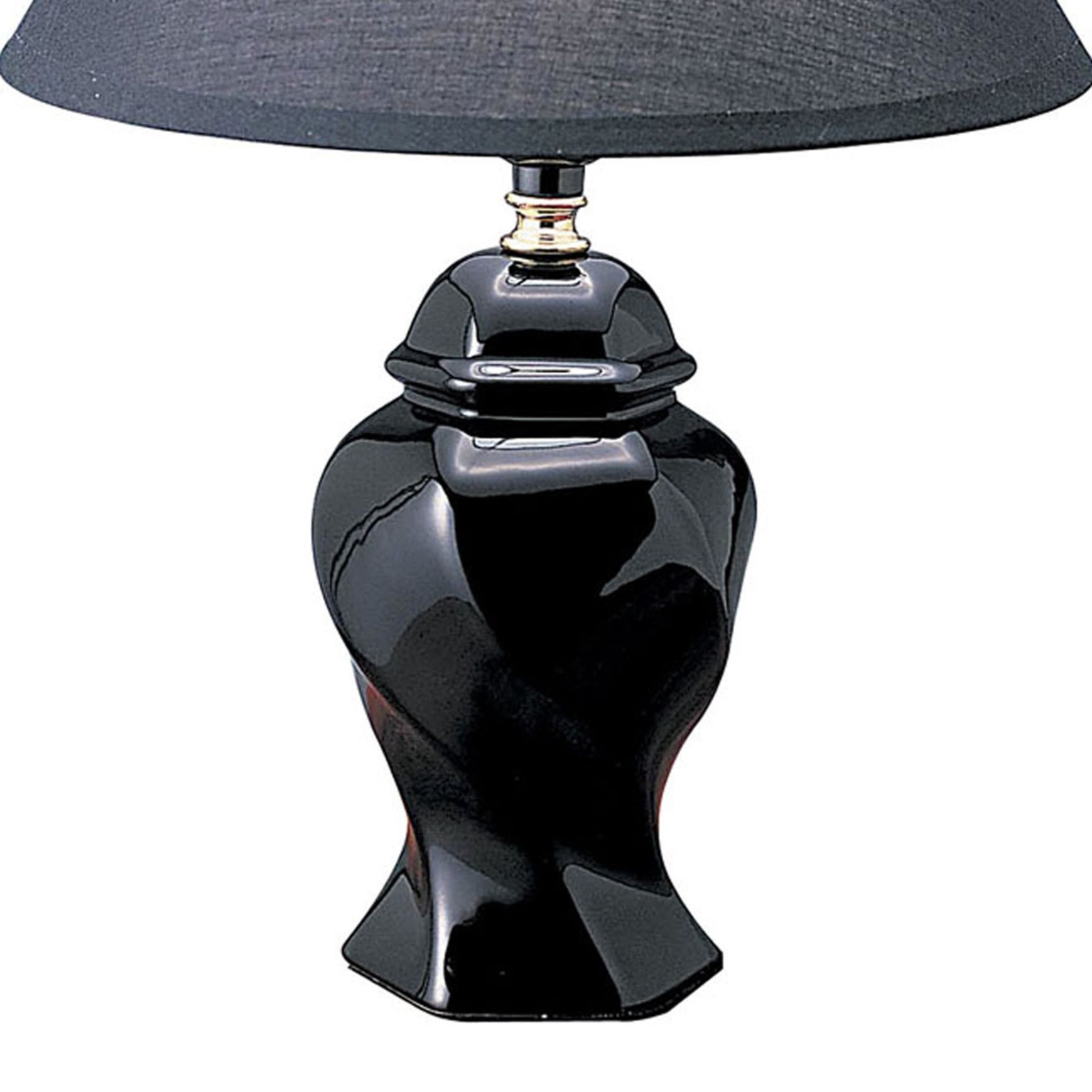 13" Tall Ceramic Table Lamp, Urn Shaped With Black Finish, Linen Shade Black Ceramic