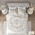 3 Piece Tufted Cotton Chenille Duvet Cover Set Queen Ivory Taupe Cotton