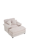 56.3 Inch Corduroy Single Sofa With 2 Toss Pillows And A Ottoman ,Comfy Sofa Deep Seat Couch For Living Room White Foam 1 Seat