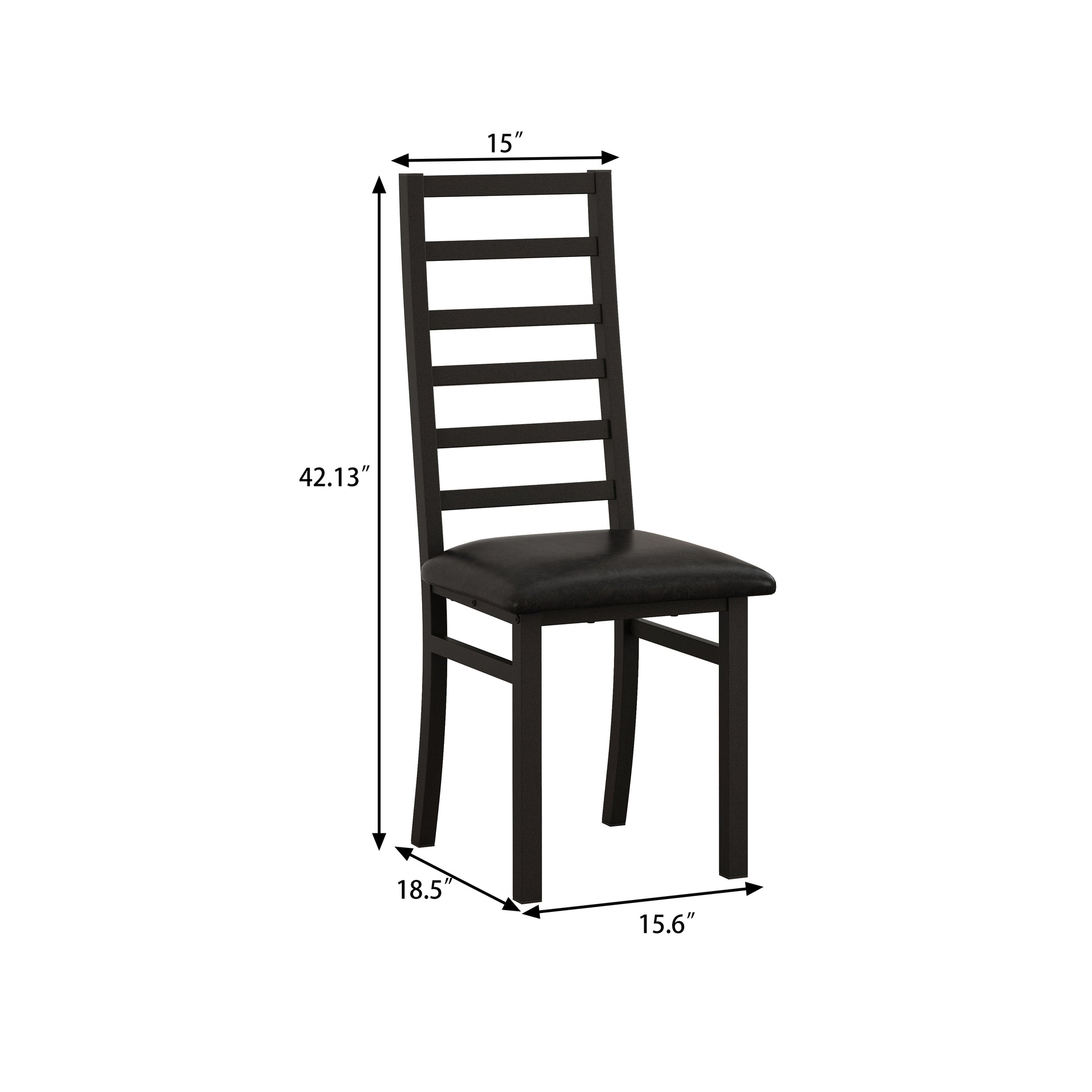 Metal Dining Chairs Set Of 2, Steel Legs And Pu Leather Seats, High Back Armless Dining Chairs, For Kitchen, Living Room, Black Black Steel