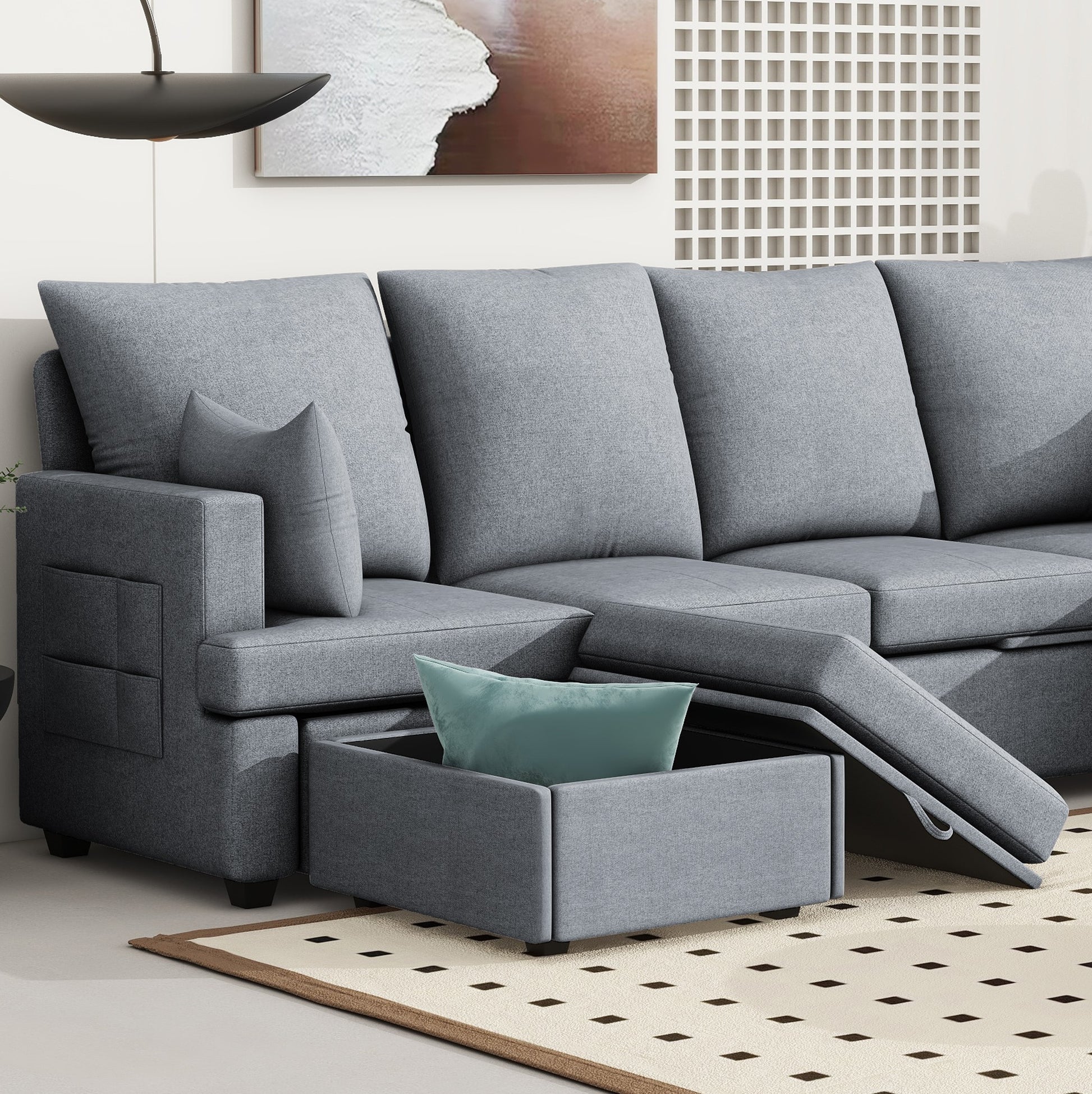 Modern U Shape Modular Sofa, 6 Seat Chenile Sectional Couch Set With 2 Pilows Lncluded, Freely Combinableindoor Funiture For Living Room,Apartment, Office, 3 Colors Light Gray Chenille Metal Primary Living Space Medium Soft Loose Back Modern Poplar Foam