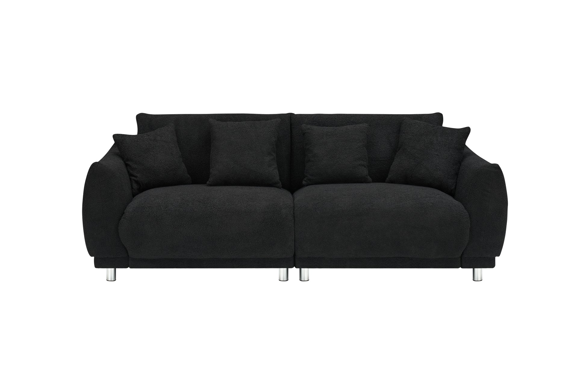86.6 Inch Teddy Fleece Black Sofa With Four Throw Pillows Hardware Feet Can Be Placed In The Apartment Bedroom To Sit Comfortably Without Taking Up Space Black Fabric 2 Seat