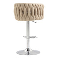 360 Fabric Cover Swivel Bar Stools Set Of 2, Adjustable Counter Height Bar Chairs With Woven Back & Footrest, Silver Chromed Bar Stools For Kitchen Island, Cafe, Pub Yellow Metal Yellow Kitchen