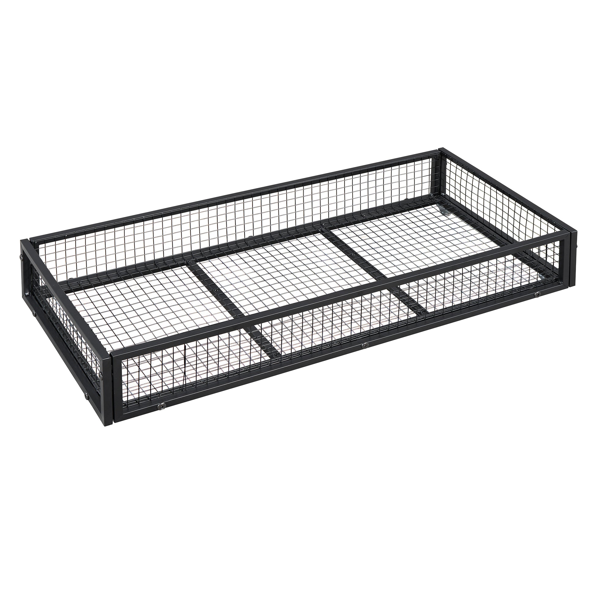 Twin Size Metal Platform Bed With Two Drawers,House Shaped Headboard Design, Black Twin Black Metal