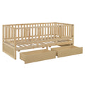 Twin Size Wood Daybed With Fence Guardrails And 2 Drawers, Split Into Independent Floor Bed & Daybed, Natural Old Sku :Lp000881Aan Twin Natural Solid Wood Mdf