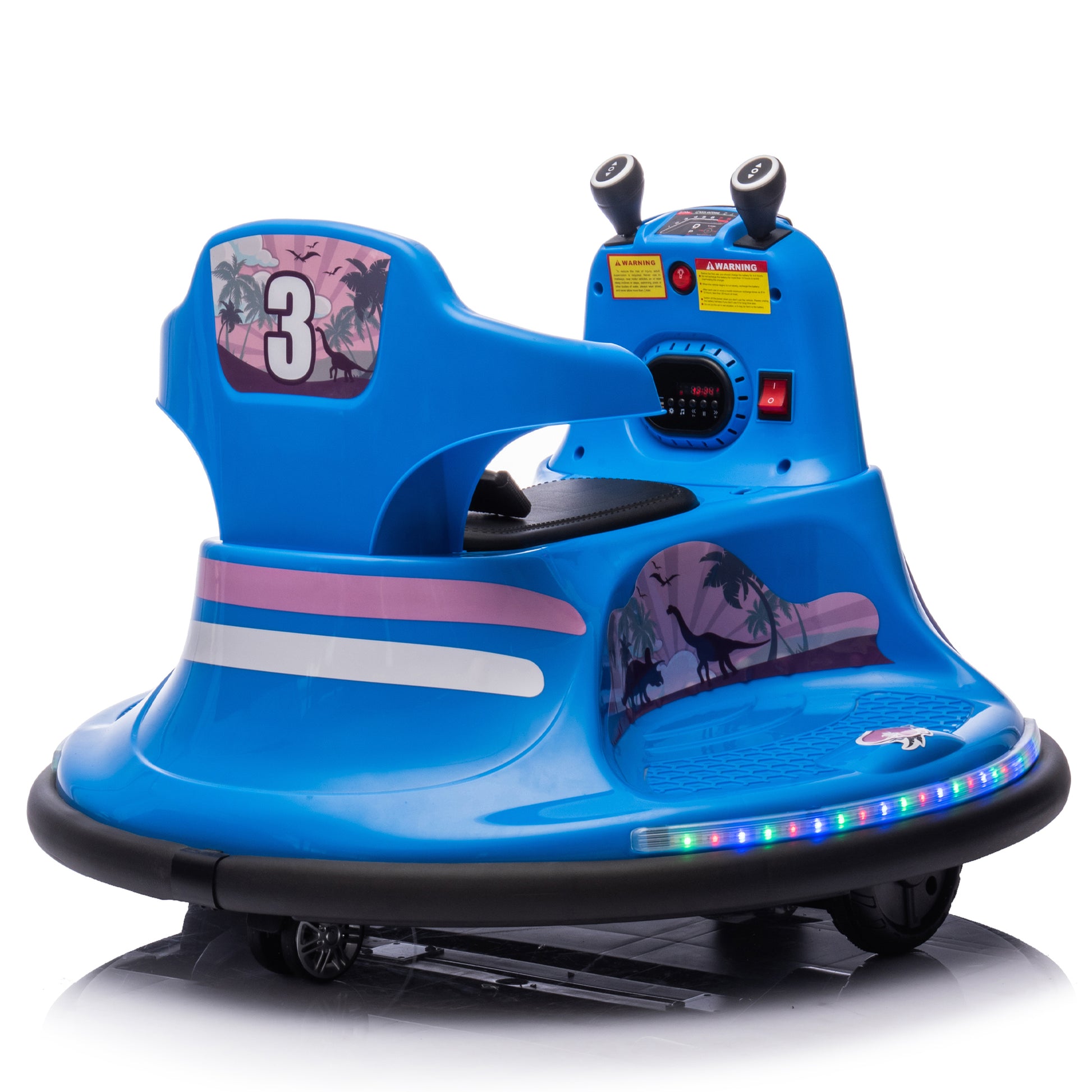 12V Kids Ride On Bumper Car W Parents Control,Rotate 360 Degrees,Two Handed Switch For Direction Control,Bumper Strip,Light Belt,Mp3 Music,Bluetooth,Provide A Speed Of 0.75Mph For Kids Of 2 5 Blue
