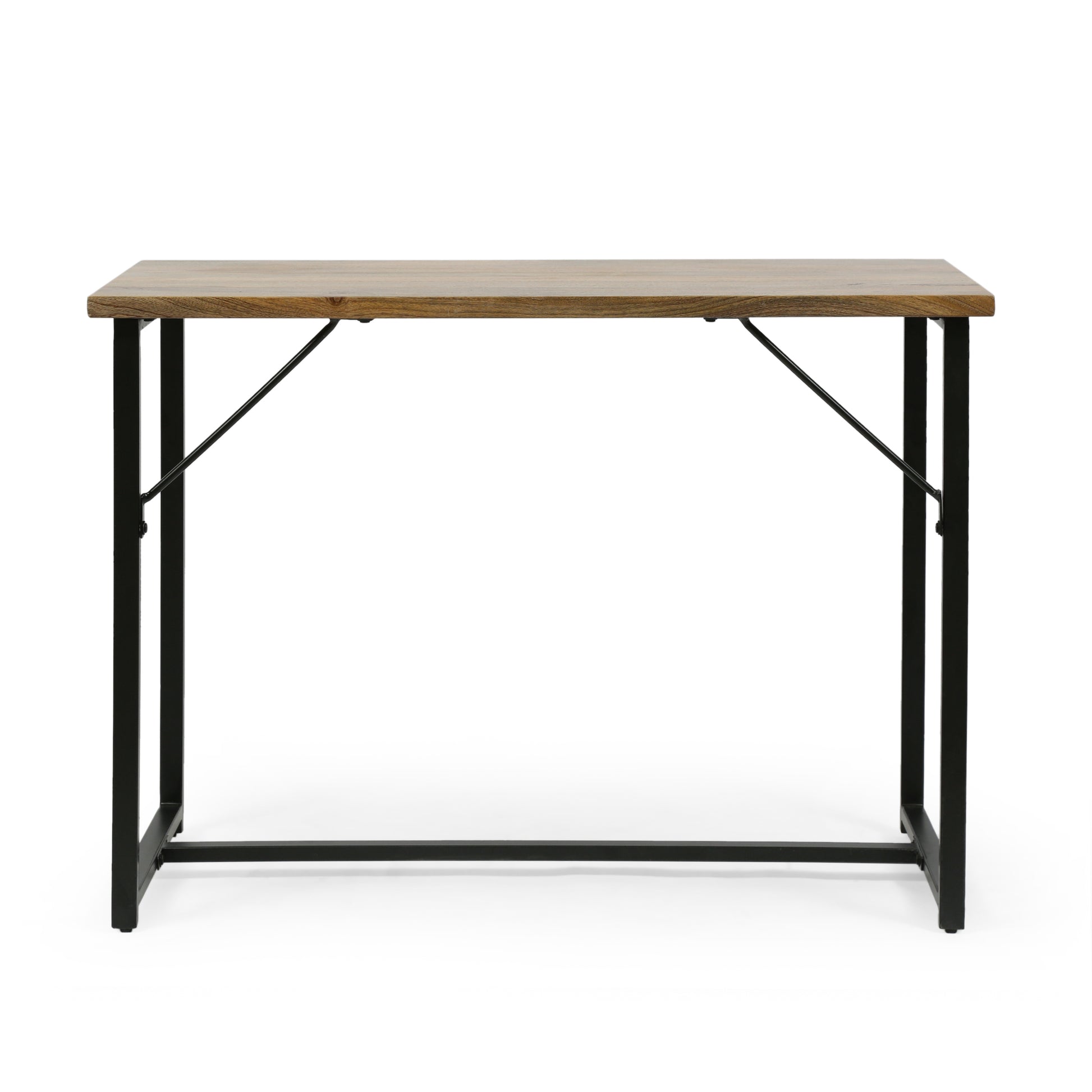 Console Table Brown Wood Stainless Steel