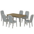 7 Piece Farmhouse Dining Set Classic Rustic Table And 6 High Back Design Chairs For Dining Room, Kitchen Brown Gray Brown Gray Solid Wood Mdf