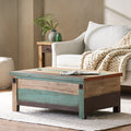 Mango Wood Handmade Distressed Storage Coffee Table Multicolor Metal & Wood