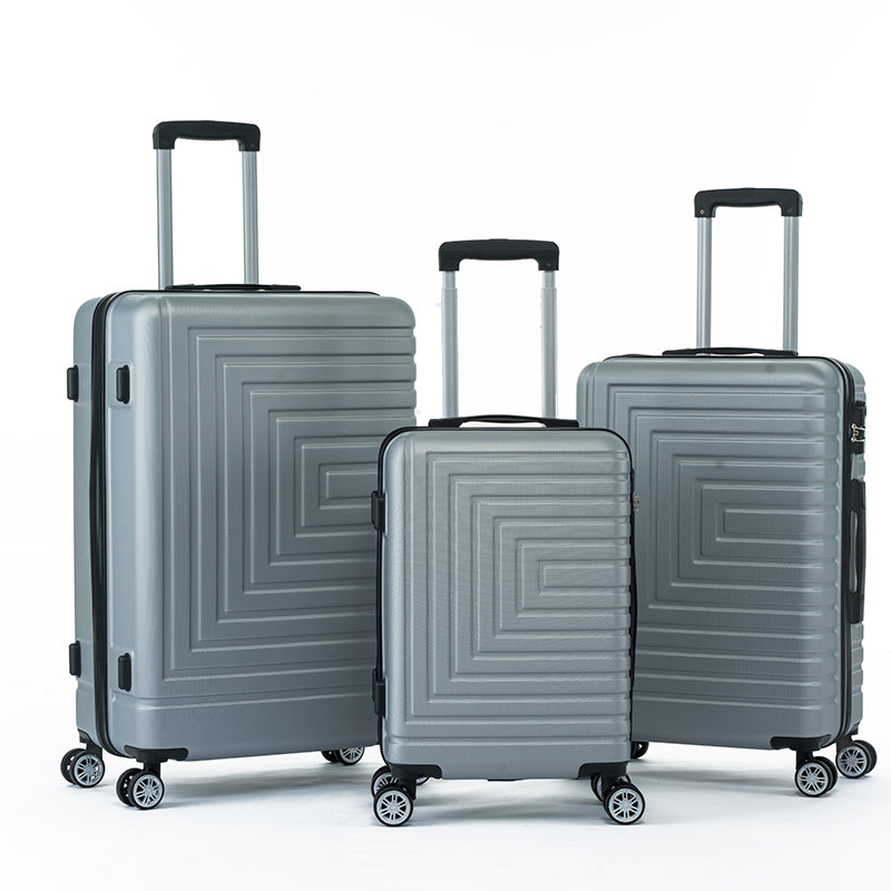 Luggage Set Abs Material Travel Suitcase Set With Spinner Wheels For Men Women, 20'' 24'' 28'' Silver Grey Abs