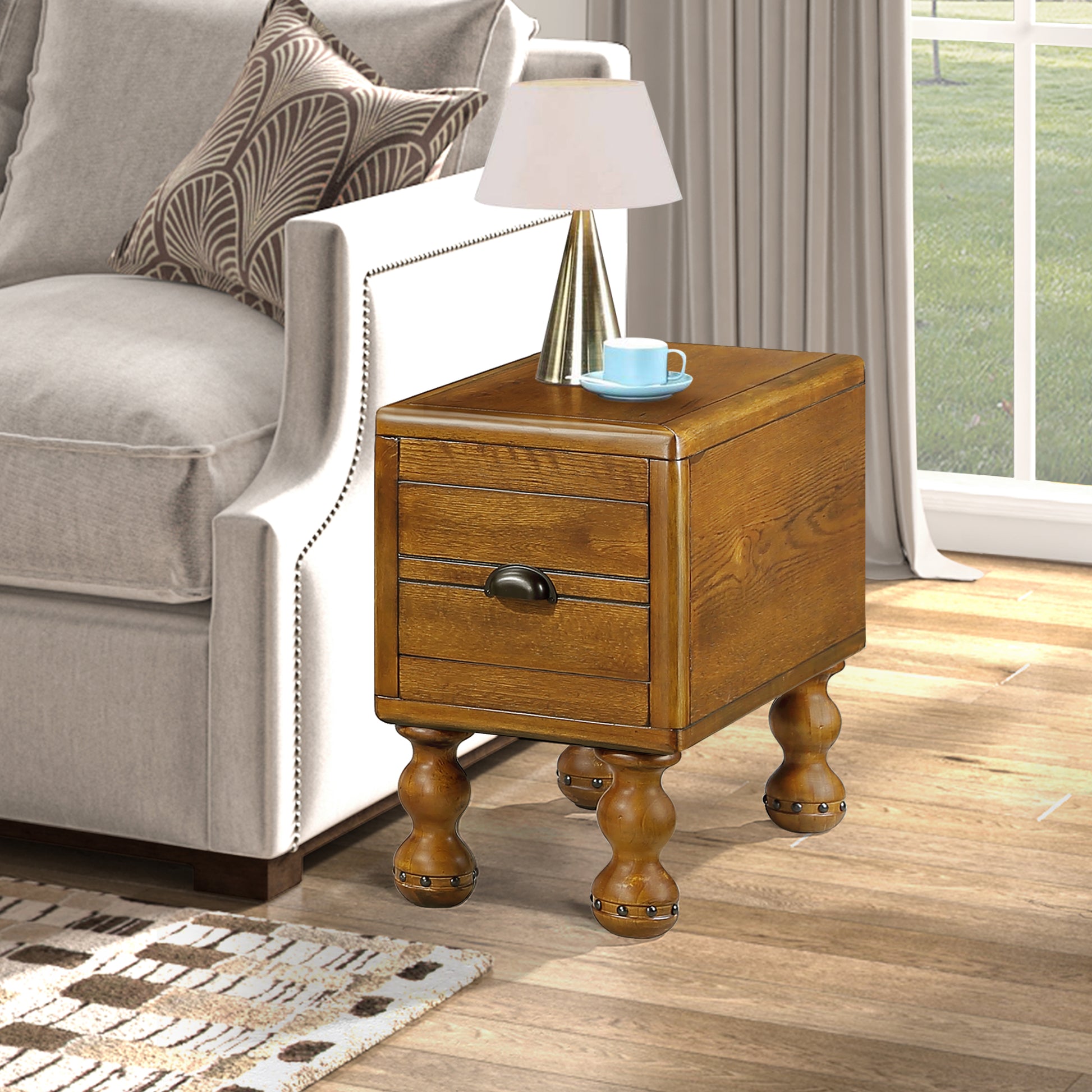 Solid Wood End Table, Rectangle 23.6 Inch Narrow Side Table With Drawer, Vintage Bedside Table Nightstand For Small Spaces, Living Room, Bedroom, Easy Assembly, Antique Brown Antique Brown Pine