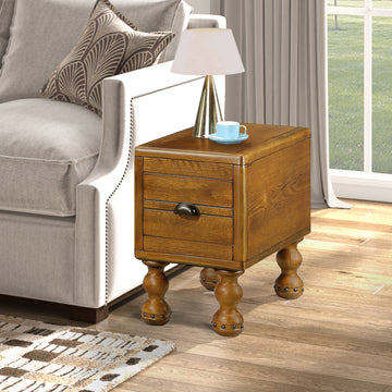 Solid Wood End Table, Rectangle 23.6 Inch Narrow Side Table With Drawer, Vintage Bedside Table Nightstand For Small Spaces, Living Room, Bedroom, Easy Assembly, Antique Brown Antique Brown Pine