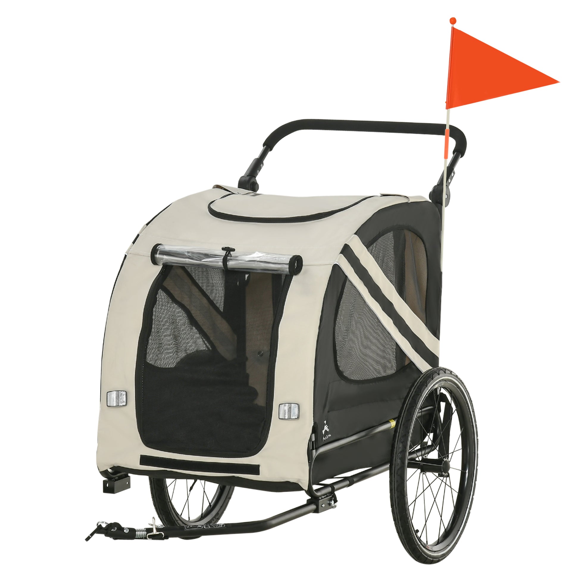 Aosom 2 In 1 Pet Bike Trailer For Small Dogs, Road Visibility Bicycle Stroller, Weather Strong Bike Wagon Trailer Sidecar Attachment, White White Steel