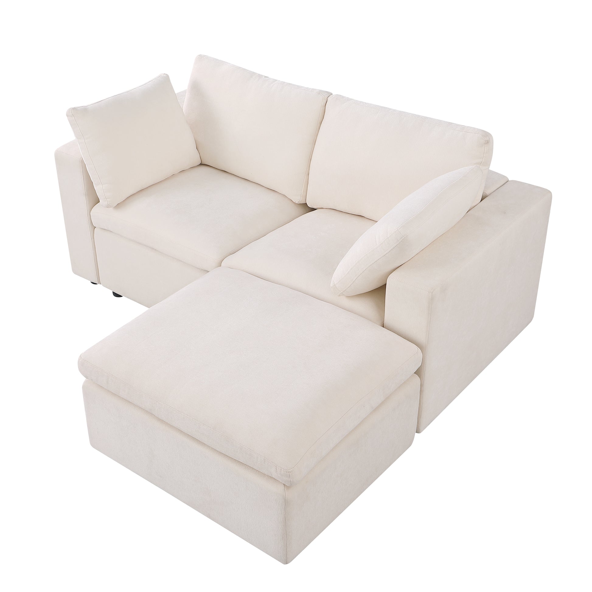 68.5" Loveseat Sofa With Ottoman Modular Sectional Beautiful Seat Couch Small L Shaped Upholstered Couch For Living Room Apartment Small Space, Chenille Beige Beige Fabric 3 Seat