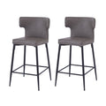 28Inch Counter Height Bar Stools Set Of 2, Modern Bar Upholstered Chairs With Pu Leather, Metal Footrest And Frame For Kitchen Island, Bar Table, Dining Room, Gray Solid Kitchen Solid Back Set Of 2