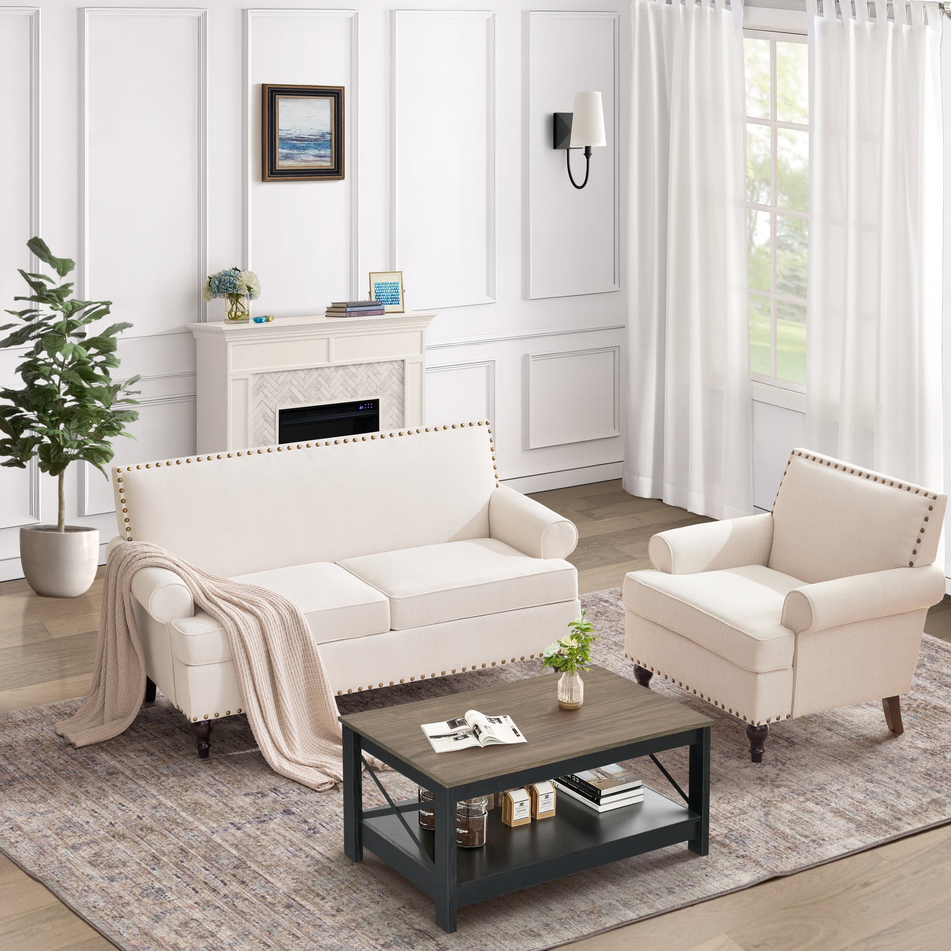 Accent Chair, Retro Living Room Chairs With Soft Cushion, Mid Century Modern Arm Chair, Comfy Upholstered Reading Sofa Chair, Beige Beige Brown Primary Living Space American