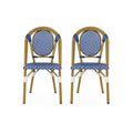 French Bistro Chair White Blue Rattan