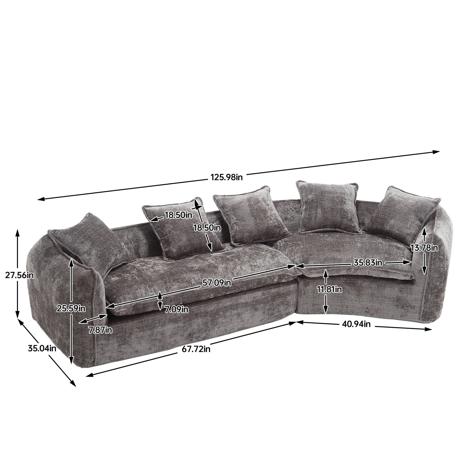 Modular Sectional Sofa, U Shaped Couch With Sofa For Five & Pillows, Modern Minimalist Chenille Fabric Large Comfy Cloud Sofas, Living Room Furniture Sets Gray Chenille 5 Seat
