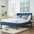 Aspen Vertical Tufted Modern Headboard Platform Bed Set, Queen, Satin Teal Blue Velvet Box Spring Not Required Queen Blue Wood Foam Velvet Velvet