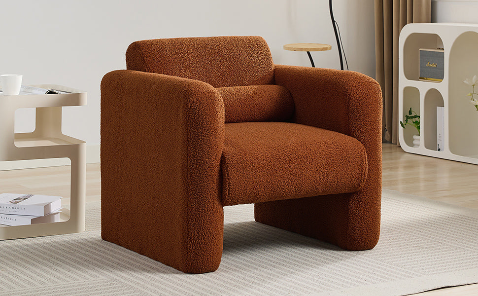 Modern Accent Chair Lambskin Sherpa Fabric Upholstered Comfy Reading Arm Chair Soft Padded Armchair With Back And Pillow For Living Room Bedroom Reception Waiting Room Office,Burnt Orange Burnt