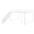 Full Over Full Size Metal Bunk Bed With Slide And Guardrails, White Full White Metal