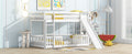 Twin Over Twin Floor Bunk Bed With Slide, Ladder, Door, Safety Guardrails, Solid Pine Wood Bunk Bed ,White Twin White Pine
