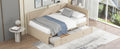 Twin Size Wood Daybed With Trundle And Guardrail, Beige Box Spring Not Required Beige Wood Solid Wood Mdf