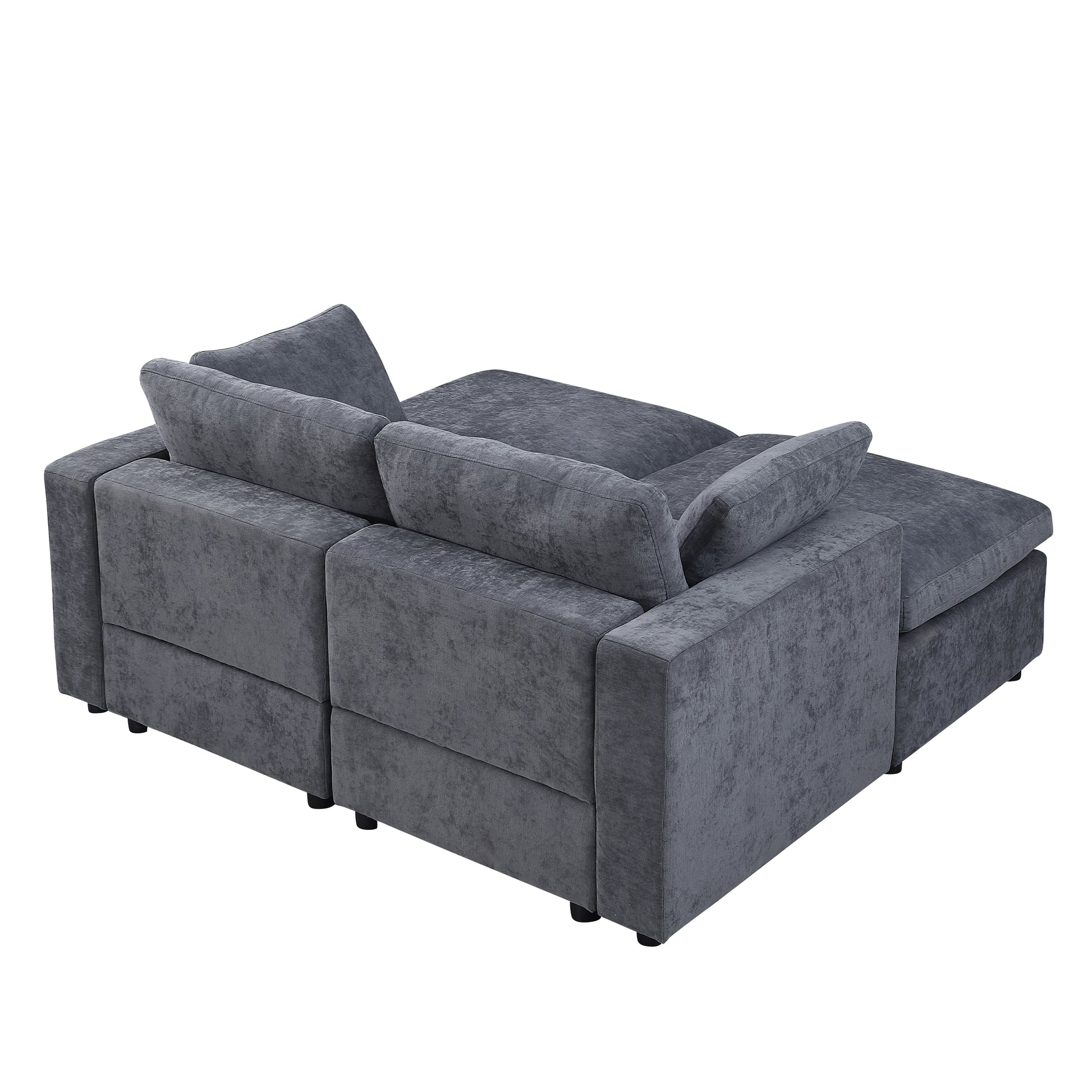 68.5" Loveseat Sofa With 2 Ottoman Modular Sofa Sleeper Couch Set Upholstered Couch For Living Room Apartment Small Space, Chenille Grey Grey Fabric 4 Seat