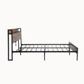 Black Queen Metal Bed Frame With Wooden Headboard And And Footboard And Iron Slats, Rustic Bed Base, Heavy Duty Platform Bed Frame, 12 Inch Underbed Storage No Springs Required Box Spring Required Queen Black Dark Walnut Metal Brown Bedroom