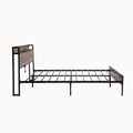 Black Full Metal Bed Frame With Wooden Headboard And And Footboard And Iron Slats, Rustic Bed Base, Heavy Duty Platform Bed Frame, 12 Inch Underbed Storage No Springs Required Box Spring Required Full Black Dark Walnut Metal Brown Bedroom