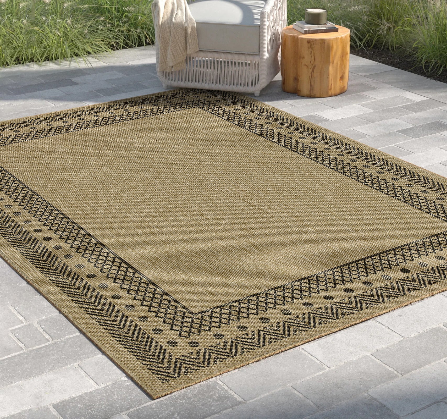 Earth Gc Ntl1006 Jute Black 7 Ft. 10 In. X 10 Ft. 3 In. Indoor Outdoor Area Rug Natural Black Polyester Polypropylene