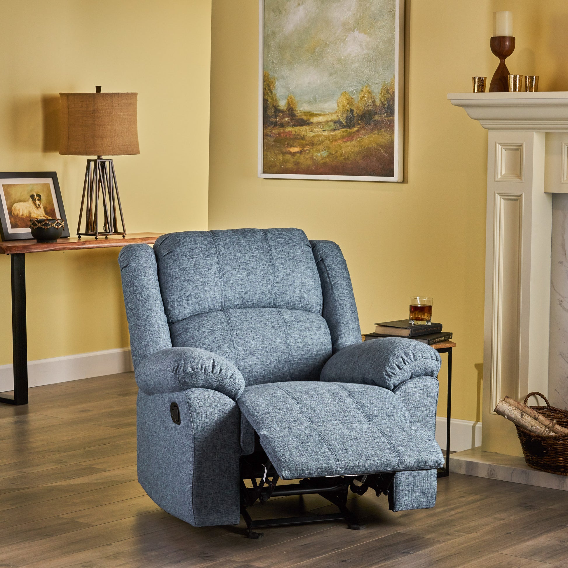 37.5" Wide Manual Glider Standard Recliner Navy Blue Fabric