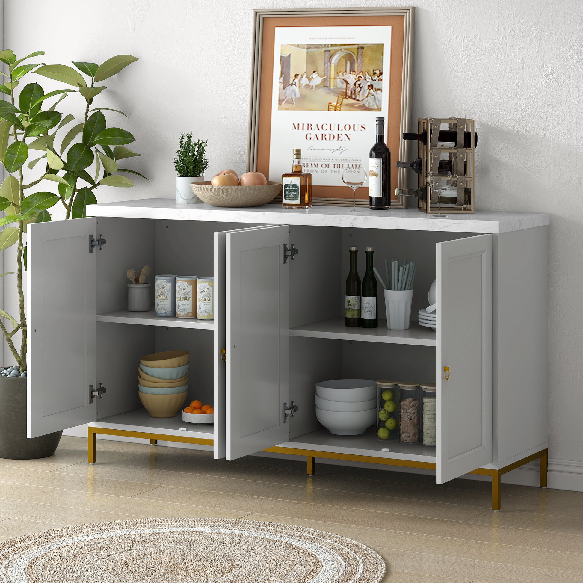 Modern Sideboard With Extra Large Storage Space With Metal Handles And Support Legs For Living Room And Dining Room Light Grey Light Gray Mdf